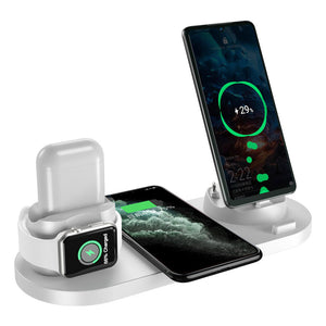 6 In 1 Charging Dock Station 10W QI Wireless Charger Fast Charger For Airpods Apple Watch iPhone