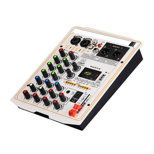 15W Mini Mixer 4-way Karaoke Mixer Bluetooth Audio Mixer Sound Card Sound Equalizer TypeC-USB for Wedding-White
