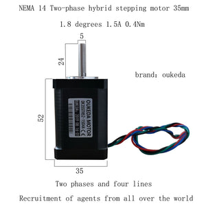 OUKEA Motor Stepper Motor OK35STH52-1504A NEMA14 Phase Current 1.5A 0.4Nm Stepping Motor 35BYG52