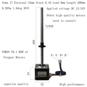 OUKEDA OK42STH34-044E-200G Lead Screw Stepper Motor 200MM/7.9&quot; 0.4A 42 Step Motor For VORON V0.1 BOM