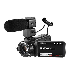 ORDRO Z82 24MP Full HD 1080P Camcorder DV Camera 10X Optical Zoom w/ Microphone Wide-Angle Lens Hood