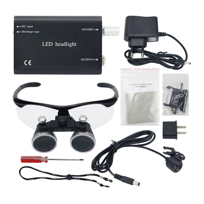 3.5X Dental Loupes Surgical Binocular Plastic Surgery Optical Glass 420mm with Dental LED Head Light
