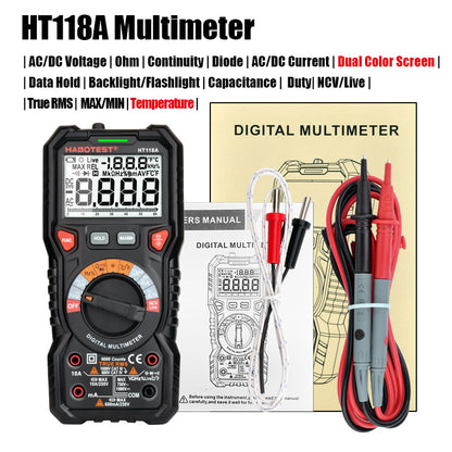 HABOTEST HT118A Auto Range Digital Multimeter Tester NCV TRMS 6000 Count Temperature Test Function