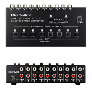 B062 Audio Switcher Audio Selector 2-Way Input 8-Way Output Supporting 2 Groups of Mixing Input