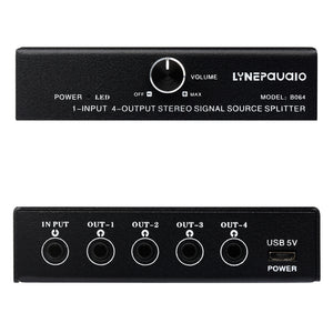 B064 Mini Stereo Splitter Box Audio Signal Splitter Box 1 IN 4 OUT USB 5V Lossless Output 3.5MM Port