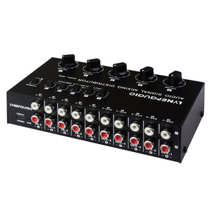 B065 5 IN 5 OUT Audio Selector Audio Signal Mixing Distributor Independent Volume Control RCA Ports