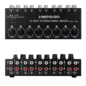 B066 Mini 8-Way Stereo Audio Mixer Passive Sound Mixer with RCA Ports No Power Supply Needed