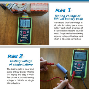 SUNKKO T-616 Intelligent Lithium Battery Voltage Tester Meter for7S 10S 13S 16S Lithium Battery Pack