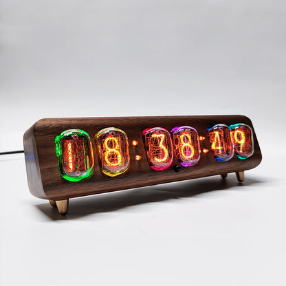 Soviet IN12 Glow Tube Clock Bluetooth Nixie Tube Clock Electronic Alarm Clock With Solid Wood Shell 20 Deg Angle Version-Walnut