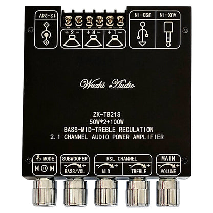 ZK-TB21S 50*2+100W 2.1 Channel Power Amplifier Module Bluetooth Power Amp with American Chip