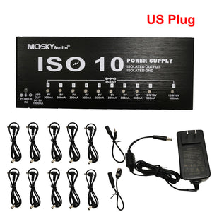 MOSKY ISO-10 Guitar Effect Pedal Power Supply 10 Isolated DC Outputs/ 5V USB Output for 9V 12V 18V Protection Guitar Accessories