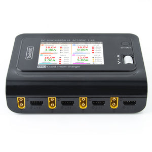 ToolkitRC M4Q 4x50w 5A 1-4S AC 100W 4 Ports XT60 XT30 DC Smart Charger 32 Bit ARM IPS Bright Clear Wide Angle Display