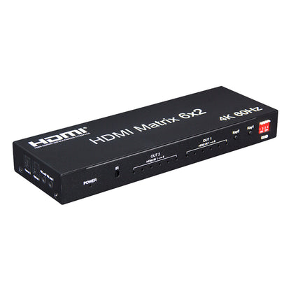 HDMI Matrix 6x2 4K 60Hz HDMI Matrix Switch w/ EDID Audio Separation Functions for Home Teaching Uses
