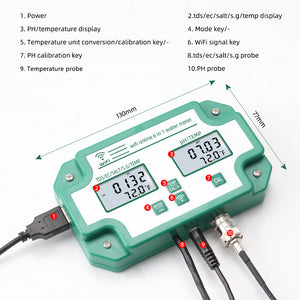 Water Quality Tester Wifi Online 6 In 1 Water Quality Meter TDS/EC/SALT/S.G/TEMP/PH YY-W9909