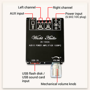 100Wx2 Bluetooth Power Amplifier Board Stereo Two-Channel Audio Power Amplifier Module ZK-1002A