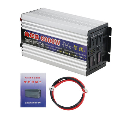 6000W Pure Sine Wave Power Inverter Input 12V Output 220V for Home Appliances Solar Power System