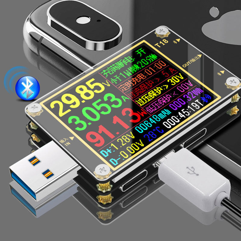T18 USB Voltmeter Tester Type-C Digital DC Power Current Voltage QC4.0 PD3.0 Detector Support Bluetooth