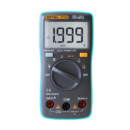 ZOTEK ZT98 600V CAT III Multimeter Autoranging Digital Multimeter Tester 2000 Counts Backlit LCD