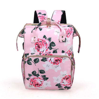Large-Capacity Mummy Bag Foldable Bed for Babies Portable Daddy Mummy Travel Backpack (Pink)