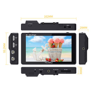 Feelworld LUT6S 4K DSLR Camera Monitor 6&quot; Ultra-Bright Touch Screen with HDR Waveform for Stabilizer
