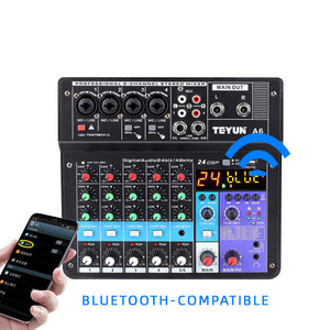 TEYUN A6 Audio Mixer Professional 6-Channel Mixing Console and Monitor Paths Plus Effects Processor