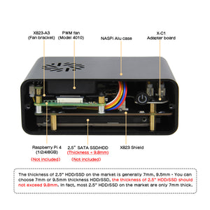 NASPi 2.5inch SATA HDD/SSD Hard-drive NAS Storage Kit for Raspberry Pi 4B with 2 Micro HDMI Interface