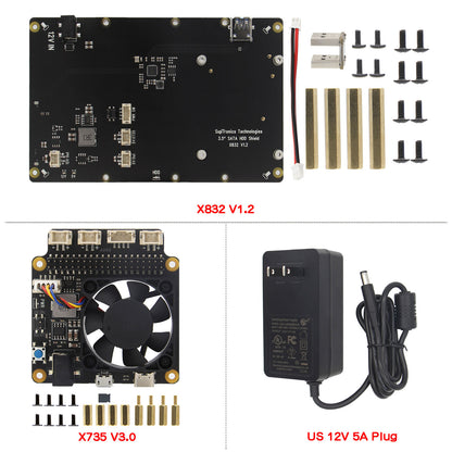 Raspberry Pi X832 V1.2 and X735 V3.0 with a Power Adaptor 3.5inch SATA NAS Storage Expansion Board