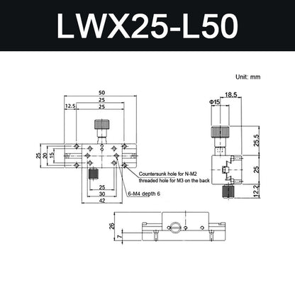 LWX25-L50 X-Axis Sliding Table Precision Manual Sliding Table with Dovetail Groove 30MM/1.2" Travel
