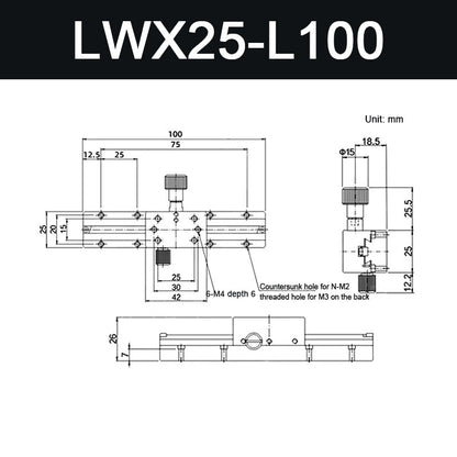 LWX25-L100 X-Axis Sliding Table Precision Manual Sliding Table with Dovetail Groove 80MM/3.1" Travel