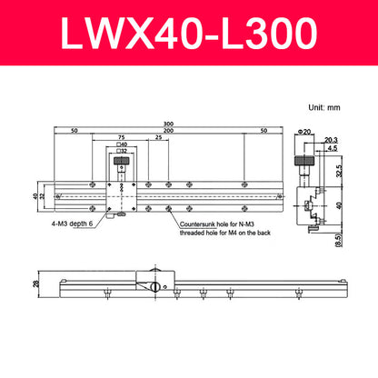 LWX40-L300 X-Axis Sliding Table Precision Manual Sliding Table with Dovetail Groove 260MM/10.2" Travel