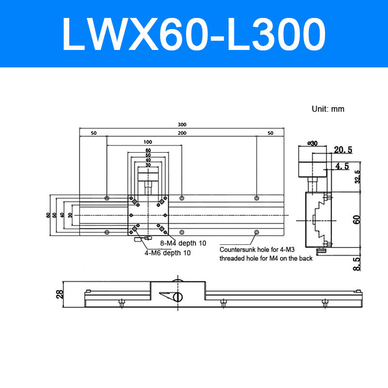 LWX60-L300 X-Axis Sliding Table Precision Manual Sliding Table w/ Dovetail Groove 260MM/10.2" Travel