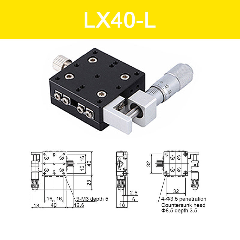 LX40-L Travel ±0.3" 29.4N X-Axis Sliding Stage Fine-Tuning Sliding Table w/ Left Handed Micrometer