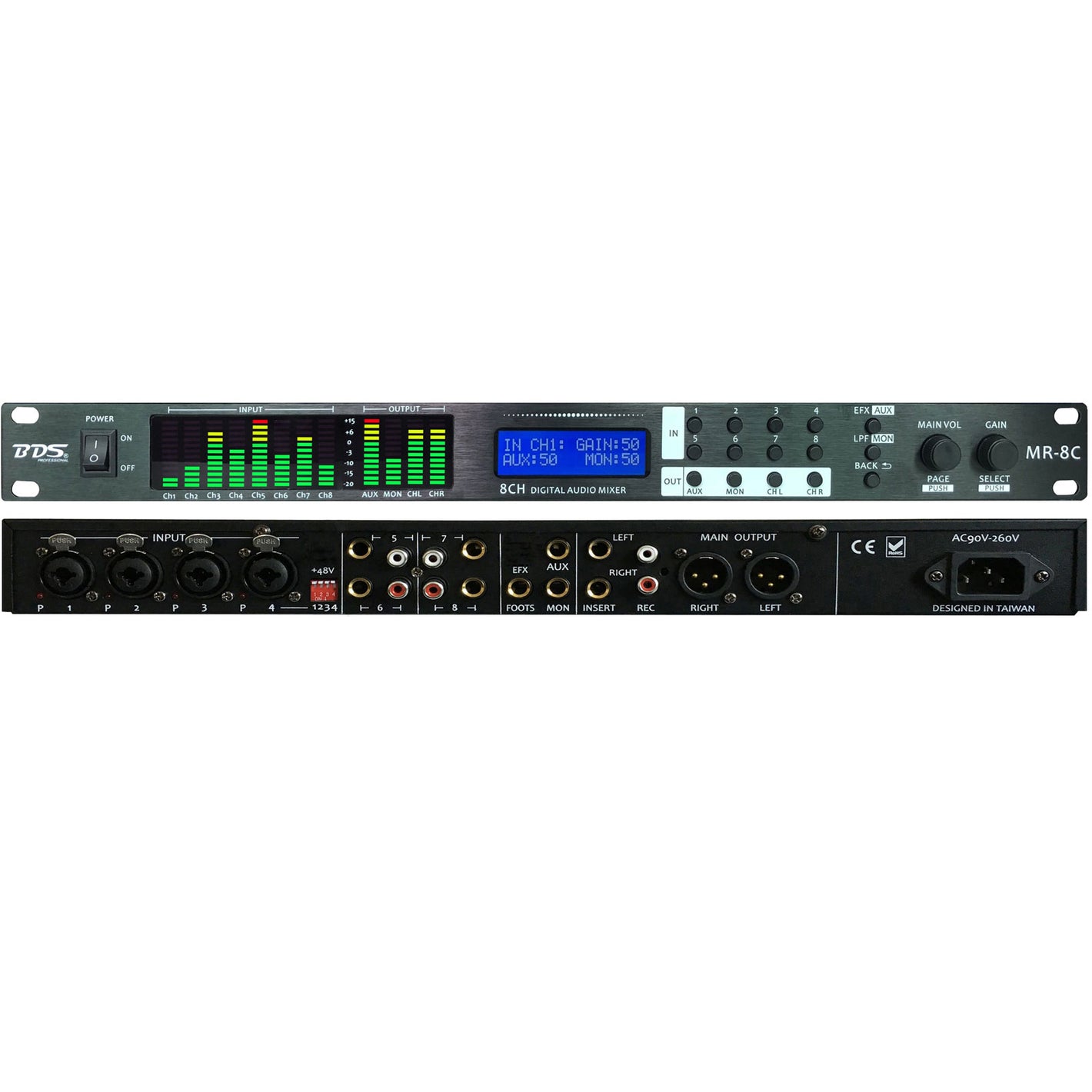 BDS MR-8C Digital Audio Mixer Console High Performance Speaker Amplifier Microphone with LCD Display