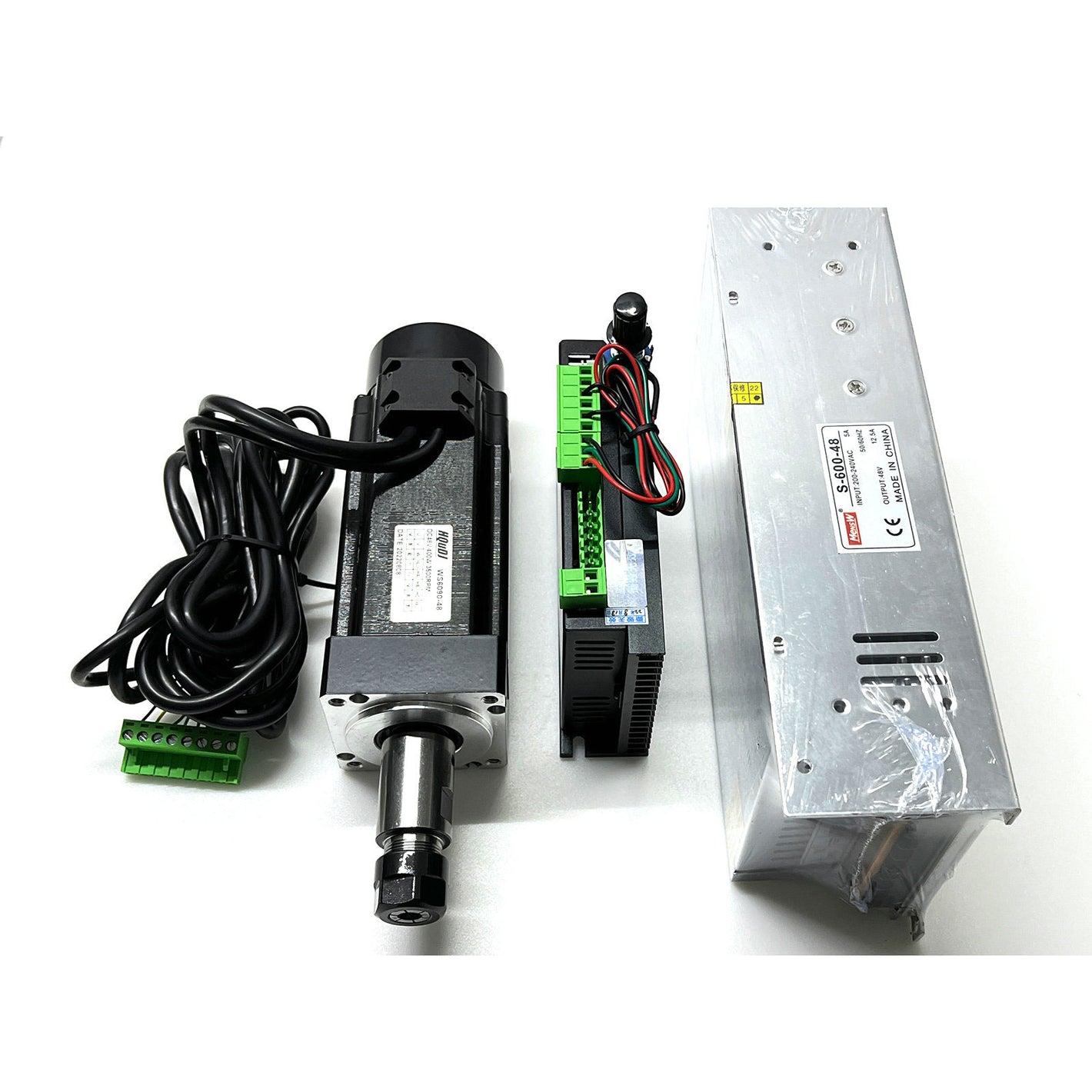 HQUDJ ER16 48V 400W Spindle Motor with High Torque + BLDC Motor Driver + 600W Power Supply