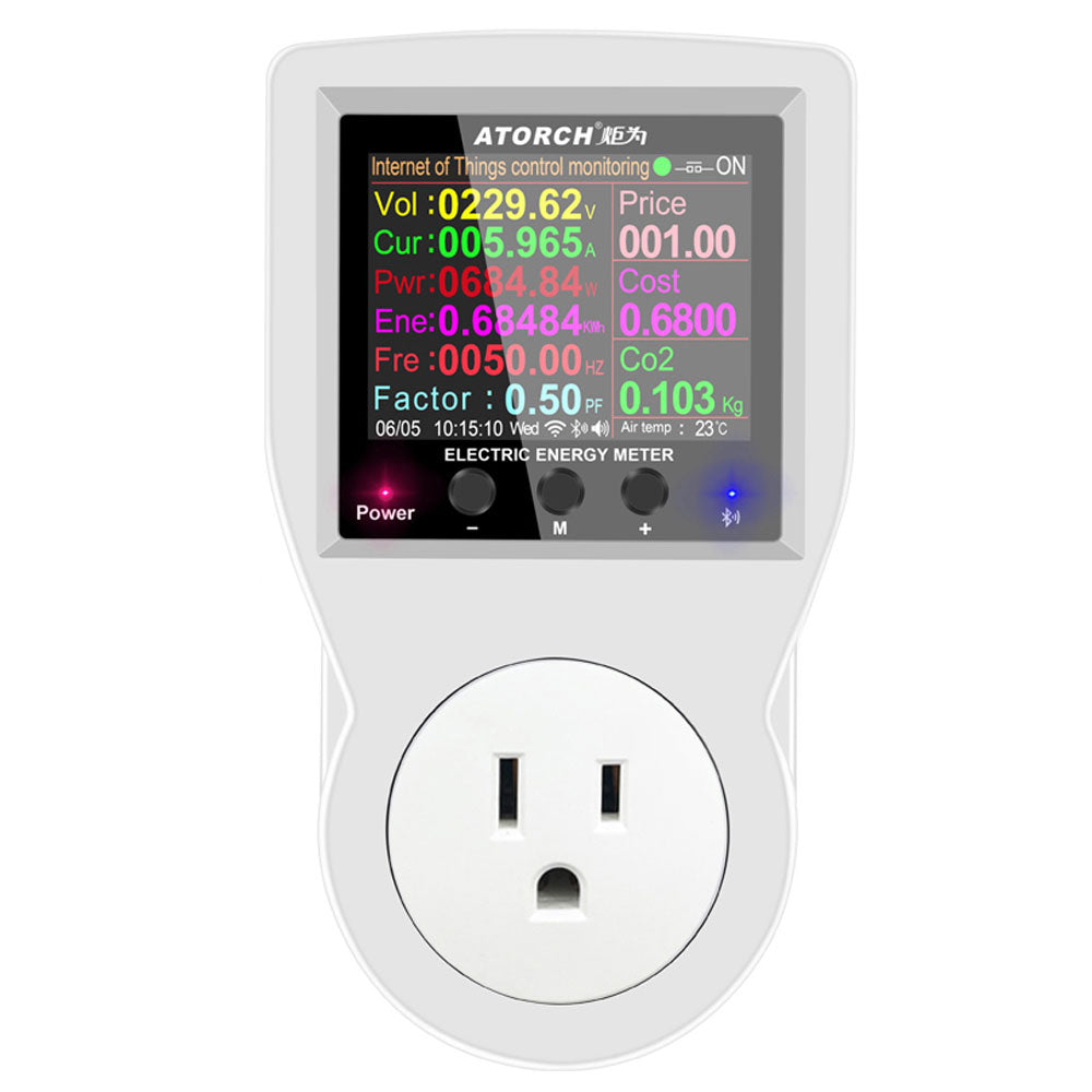 ATORCH S1 3680W Wifi Electric Energy Meter Power Socket Multi-energy Monitoring Meter 2.4-Inch Display