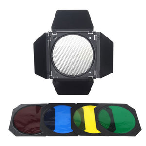 Godox DB-04 Bowens Mount Barn Door w/ Honeycomb Grid &amp; Color Filters for 7.1" Standard Reflector