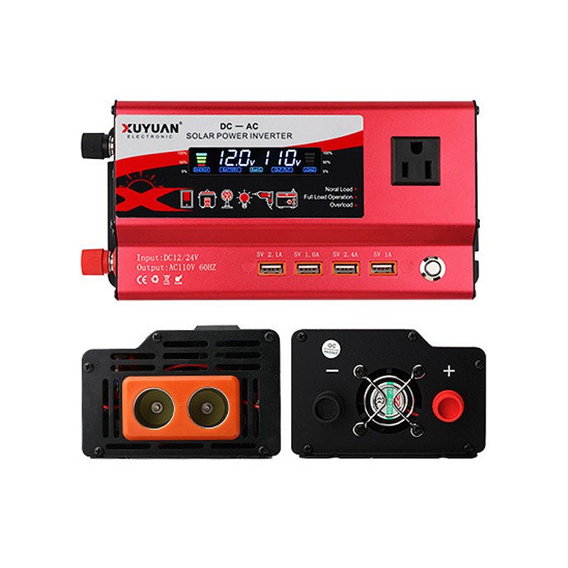 4000W US Socket Car Solar Power Inverter Input DC 12V/24V Output AC110V with Light 4 USB Ports