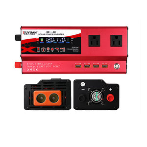 6000W US Socket Car Solar Power Inverter Input DC 12V/24V Output AC110V with Light 4 USB Ports