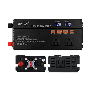 1200W DC 12V/24V to 110V Car Power Inverter Solar Power Inverter w/ US Socket LED Screen 4 USB Ports