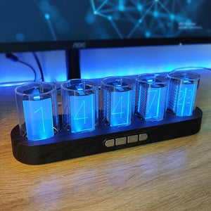 RGB Clock RGB Digital Clock E-sports Room Desktop Decoration Ambient Light (Wood Grain Base)