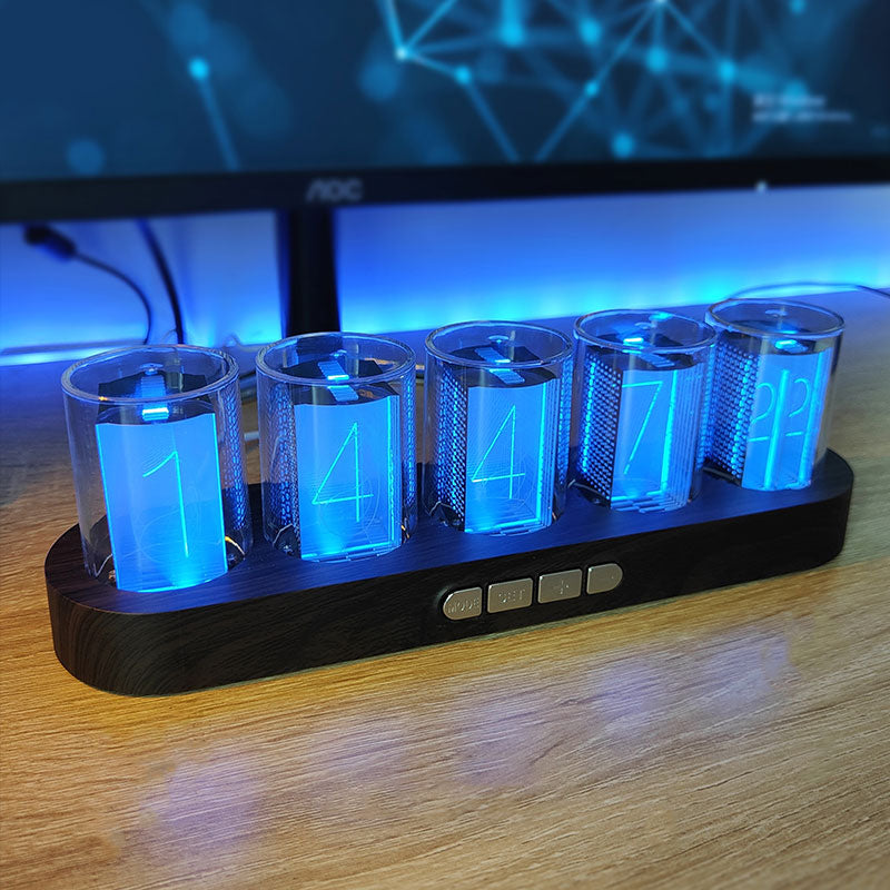 RGB Clock RGB Digital Clock E-sports Room Desktop Decoration Ambient Light (Wood Grain Base)