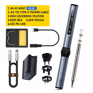 HS-01 Blue Advanced Version Smart Soldering Iron with BC2 Iron Tip and 65W Power Supply for FNIRSI