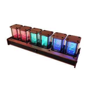 Pseudo Glow Tube Clock Electronic Clock Alarm Announcing Time LED Digital Display (Black Walnut)