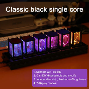 RGB Pseudo Glow Tube Clock Desktop Digital Clock One Imported Chip Wifi Time Synchronization Black