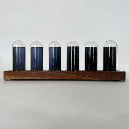 IPS Pseudo Glow Tube Clock Voice Controlled Digital Clock Alarm Electronic Album 1.9&quot; Screen Walnut Base