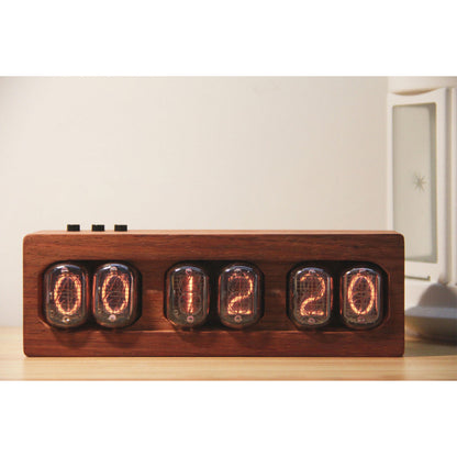 IN12 Nixie Tube Clock Creative Retro Desktop Clock Digital Clock DIY Decoration (African Padauk)