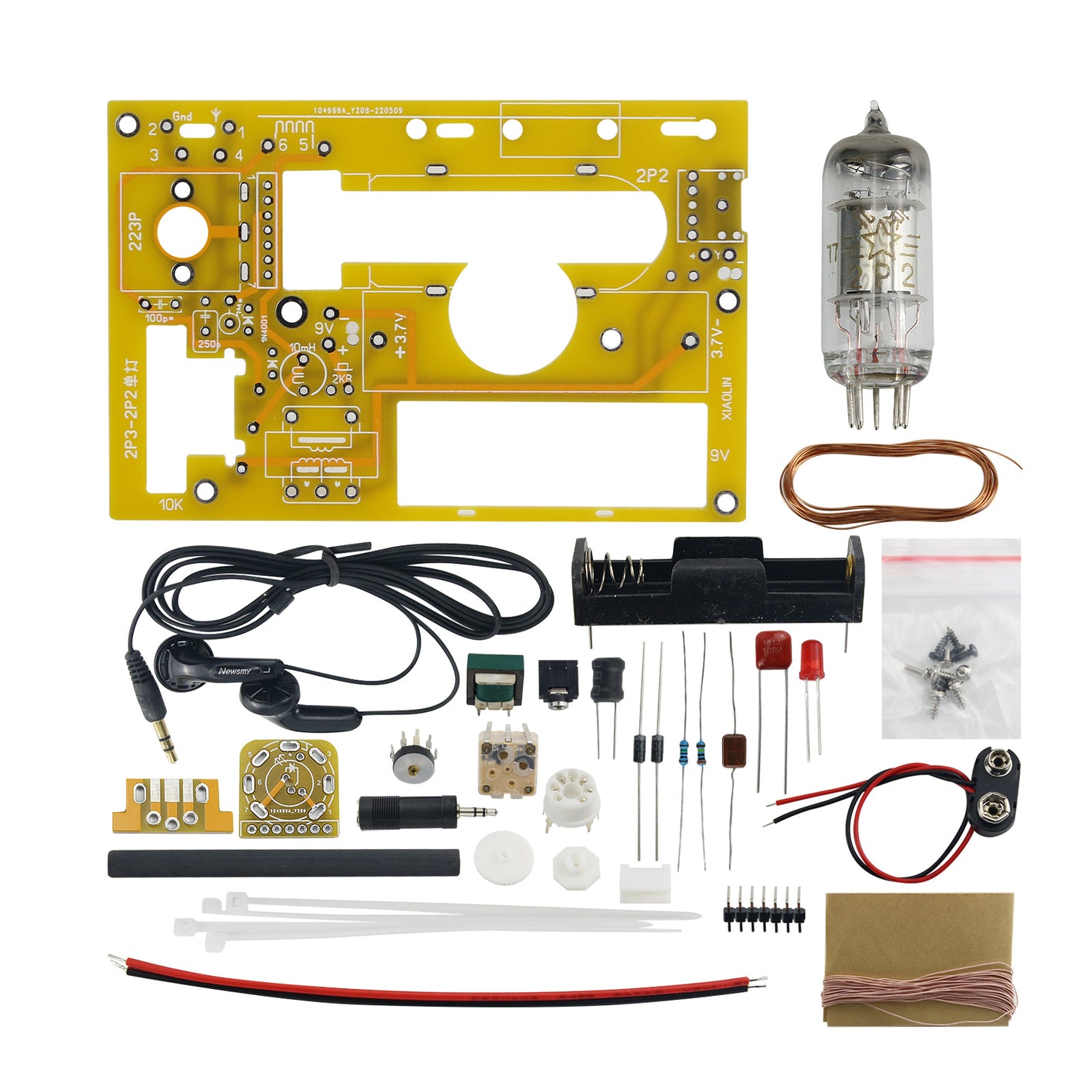 HamGeek 2P2 Tube Single Light MW Radio Kit Simple Radio Receiver Kit (without Shell) for DIY