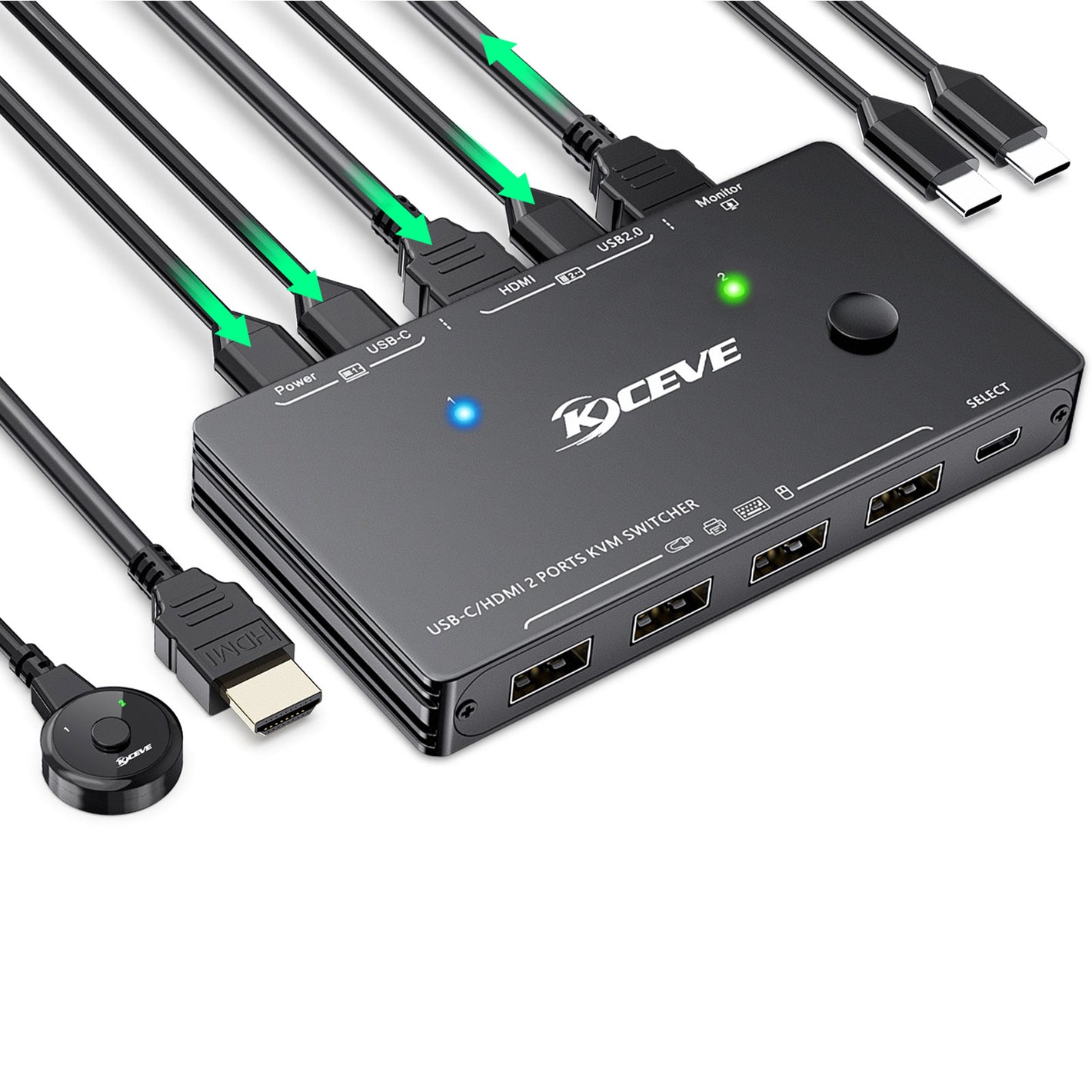 KCEVE KVM201TC 4K USB-C/HDMI 2 Port KVM Switch HDMI KVM Switch for U Disk Keyboard Monitor Mouse Printer