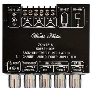 ZK-MT21S 50W*2+100W 2.1 Channel Bluetooth Amplifier Module Power Amp Bass-Mid-Treble Regulation