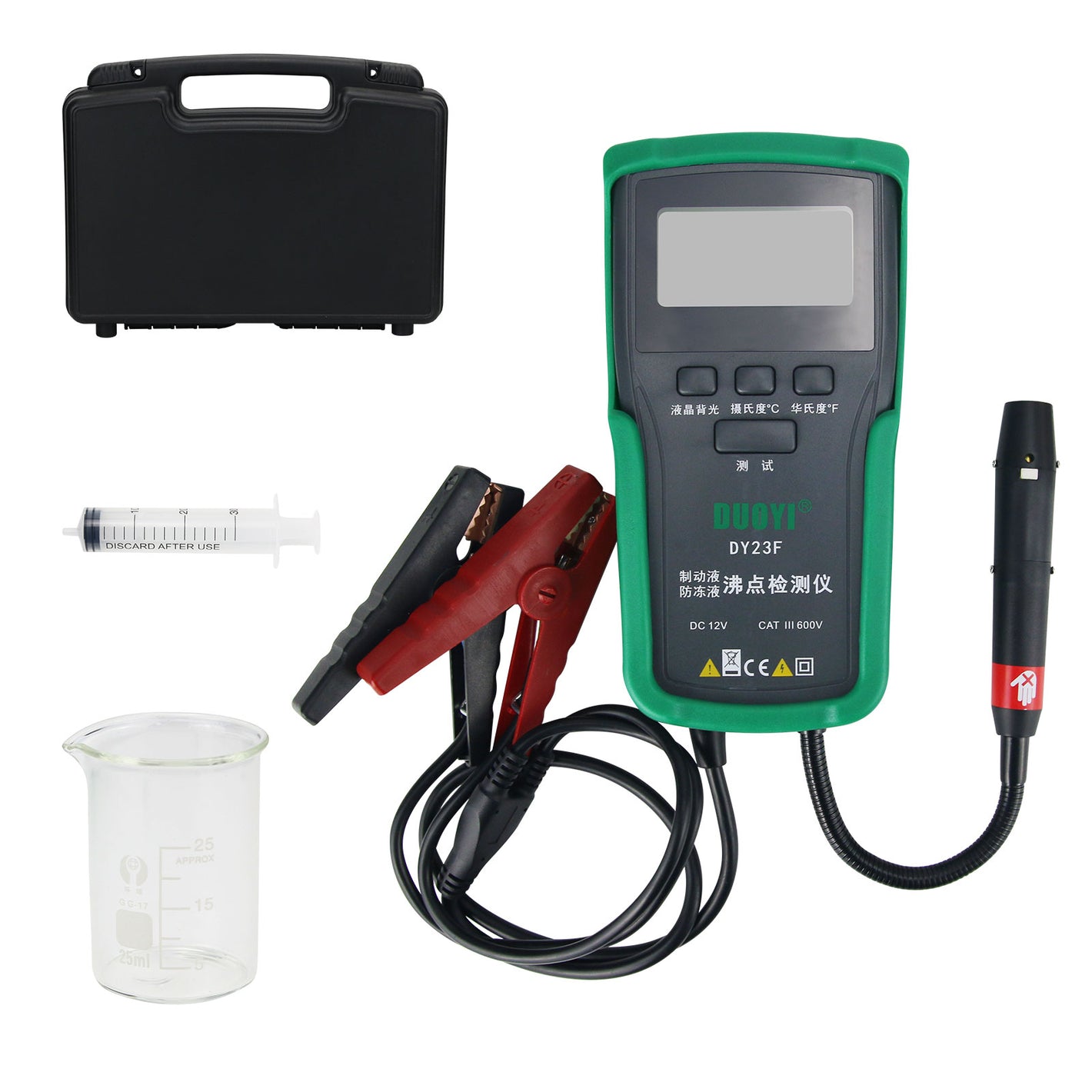 DUOYI DY23F Brake Fluid Boiling Point Tester Brake Goose Neck Probe 12V DC for DOT3 4 5 5.1 SUPER DOT4
